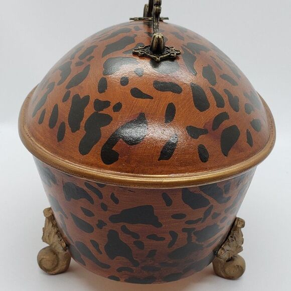 Decorative Vintage Leopard Wooden Vanity/Storage Box with Ornate Feet - Picture 4 of 7